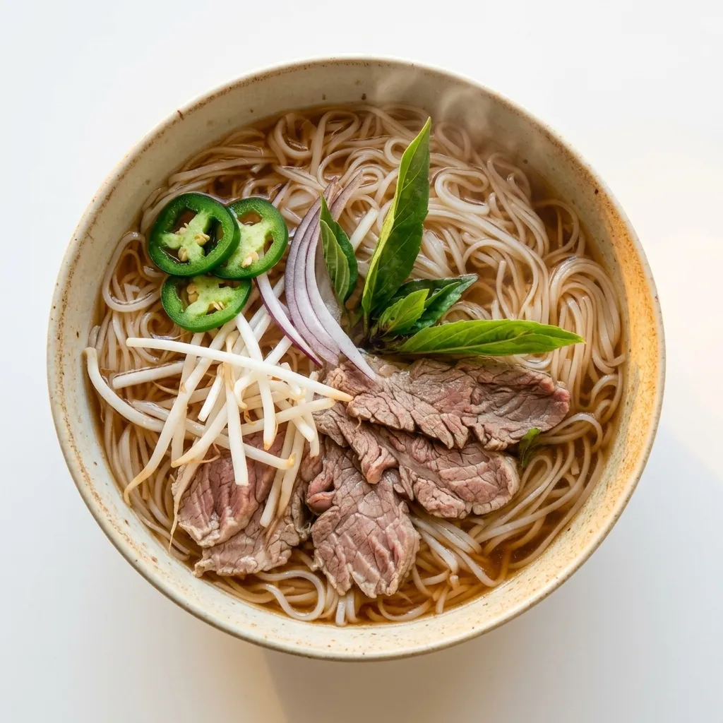 Beef Pho (Pho Bo) — rich Vietnamese noodle soup with thinly sliced beef at Tasty Pho 100, Saskatoon
